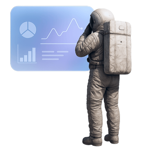 Astronaut před datovou obrazovkou 1